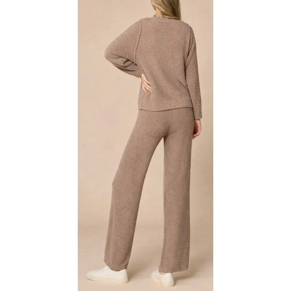 Softies Cozy Teddy Reverse Seam Crew Neck LS Top Pants Lounge Set Brown Size XL - Picture 8 of 16